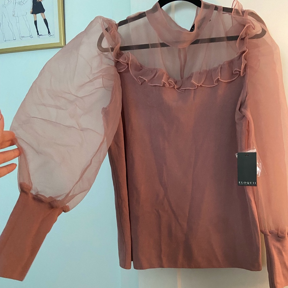 NWT Eloquii Pink Sheer Sleeve Sweater Top